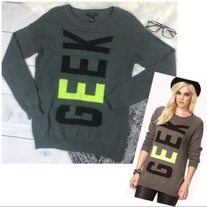 Forever 21 Cool Girl Geek Sweater Grey Gray Nerd Long Sleeve